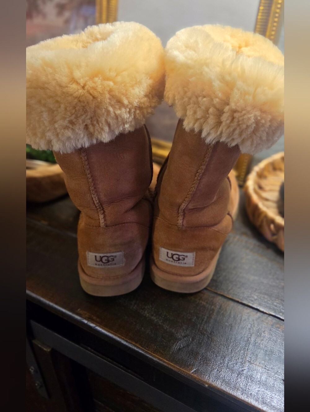 UGG Genuine Sherpskin twin-face chestnut suede tall boots. Women Size 7